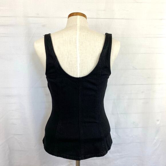 Universal Thread Y2K Black Denim Vest Top Women Size 4 Two Way Zip Coquette NWOT - Picture 2 of 9